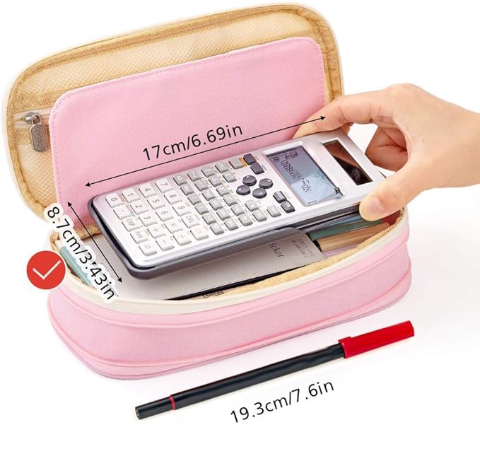 Image of EASTHILL Canvas Large Capacity Pencil Case Pen Bag Storage Bag For Students Girls Adults From Office College School Organiser-Pink, Pink, Multifunctional