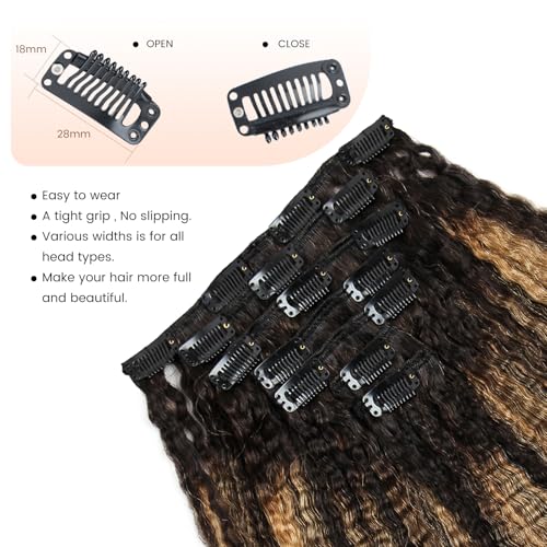 Kinky Straight Clip-in Hair Extensions - 100% Real Human Hair, 7Pcs, 100g Seamless, TP1B/27, 12 Inch for Black Women - Image 6