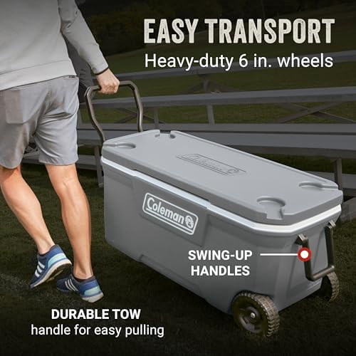 Coleman Classic Series Insulated Portable Rolling Cooler with Wheels, Leak-Resistant Outdoor Hard Cooler Keeps Ice up to 5 Days, 100-Quart - 5