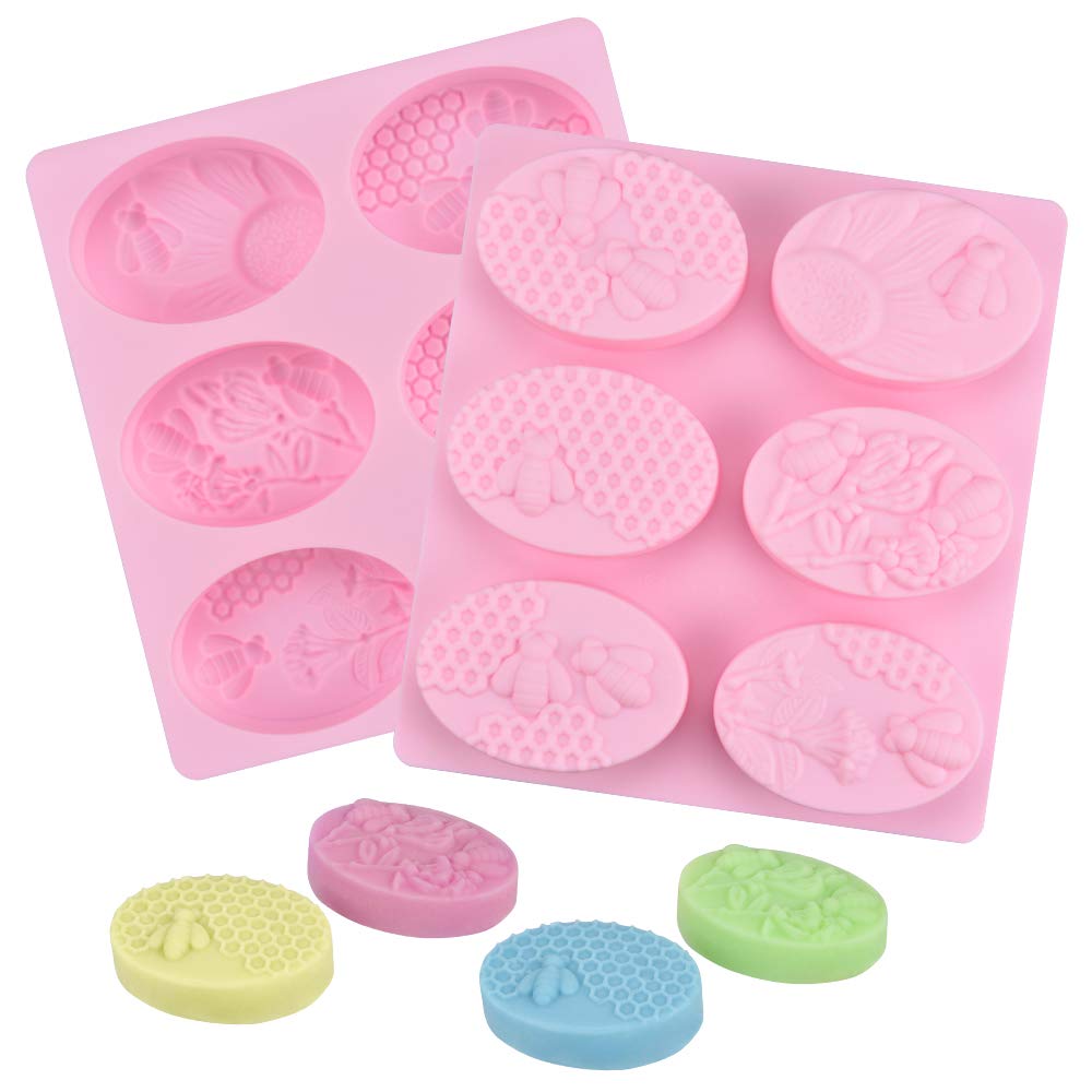 Silicone Soap Molds Tray - Set of 2 Pack Soap Making Trays, Oval Caking Bake Molds None Sticking&BPA Candle Mold