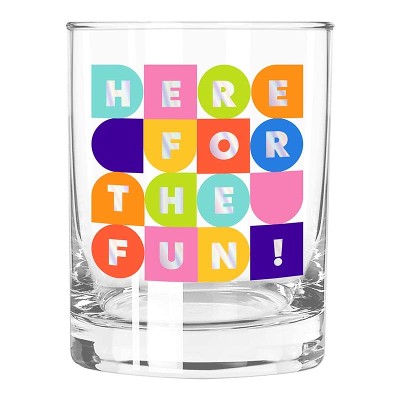 Double Old Fashioned Cocktail Glass, 12-Ounce, Here For The Fun