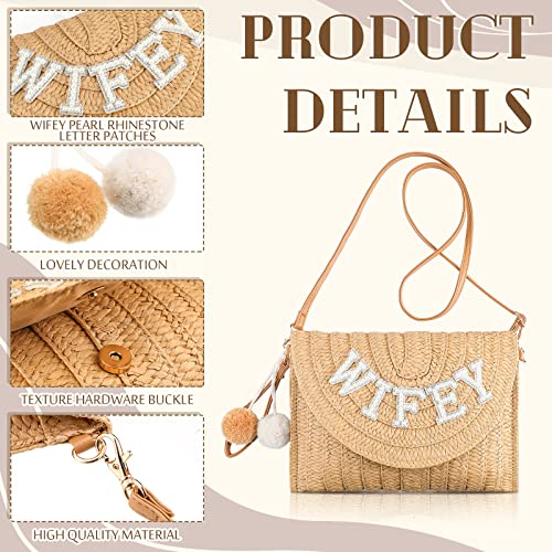 Pinkunn Bride Gift Straw Shoulder Bag Clutch Rhinestone Letter Purse Beach Bachelorette Honeymoon Wedding Bridal Shower4