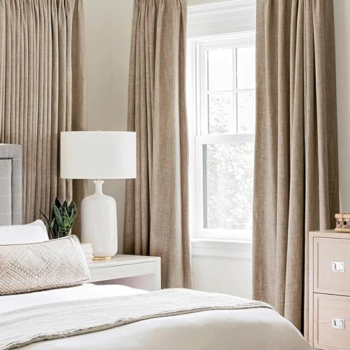 Image of MIULEE 100% Blackout Linen Textured Curtains for Bedroom Solid Thermal Insulated Copper Brown Grommet Room Darkening Curtains & Drapes Luxury Decor for Living Room 62 x 84 Inch (2 Panels)