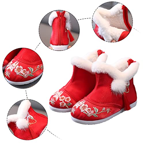 EnJoCho Boot High Heels for Girls Children Shoes Girl Winter Cotton Boots Vintage Embroidered Cloth Boots Plush Inside Shoes3