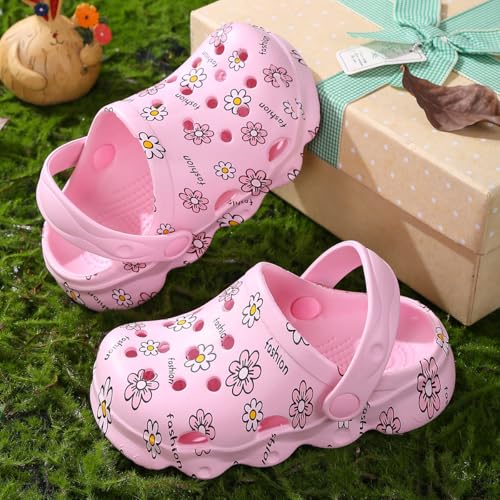 Image of Toddler Clogs for Girls Lightweight Kid Garden Clogs Breathable Slip-on Slides Sandals Slippers Children's Beach Water Shoes (xiaohua Fen, 25)