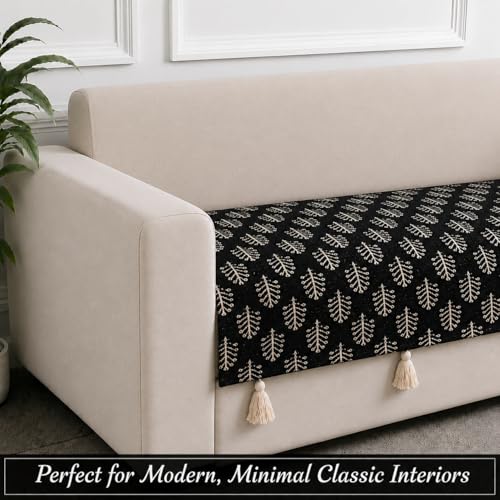 Image of STITCHNEST 'Nomad Weave Collection' 2 Seater Sofa Cover| Elegant Jacquard Fabric, Decorative Tassels, Washable & Durable for Modern Living5