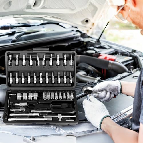 WAIZHIUA 46 Pcs 1/4" Drive Socket Wrench Set - with Extension Bars, Flexible Rods, Quick Release Reversible Ratchet, Metric Tool Kit for Car Maintenance, Repairs and DIY 7 WAIZHIUA 46 Pcs 1/4" Drive Socket Wrench Set - with Extension Bars, Flexible Rods, Quick Release Reversible Ratchet, Metric Tool Kit for Car Maintenance, Repairs and DIY - Image 7