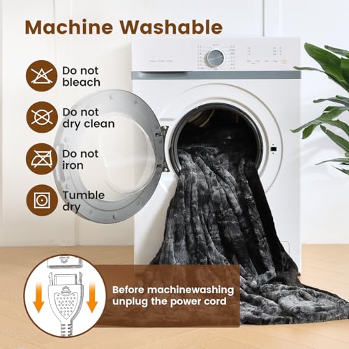 Image of Bearhug Electric Heated Blanket, Heating Blanket Warming, Sherpa Heated Blanket, ETL Certified, Machine Washable, Gift Packaging (Marble Black, Queen Size 84 inch X 90 inch)
