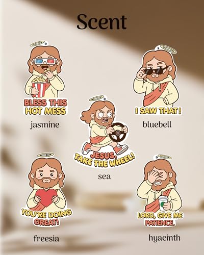 Image of Funny Car Air Freshener Cute Jesus Christian Humor 5pcs Car Accessories Automotive Interior Hanging Scents Mirror Decor for Women Teen Girls