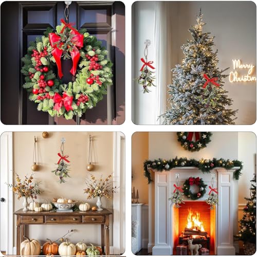 1stk Weihnachts Mistelzweig Dekor, 26 cm Künstliche Mistelzweige Zum Aufhängen, Hängende Mistelverzierung mit roter Schleife, Hängende Mistelverzierung für Baumtür, Weihnachts Hängedekoration