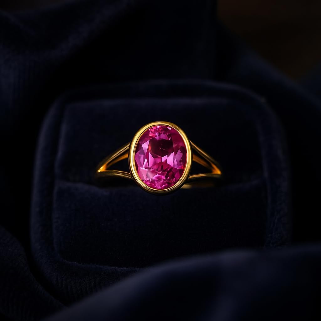 Oval Cut Pink Ruby Ring for Women 14K Yellow Gold Solitaire Engagement Ring Vintage Minimalist Promise Jewelry Gift for Her