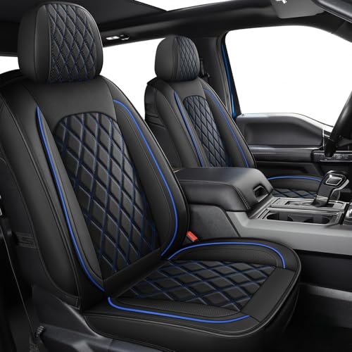 Image of MIROZO Dodge Ram Seat Covers Full Set for 2009-2026 Ram 1500 /2500 /3500,Blue | Leather Ram Seat Cover,Waterproof Truck Seat Covers,Blue Car Seat Cover,Heavy Duty Seat Covers With Split Flat Bench 40 /60