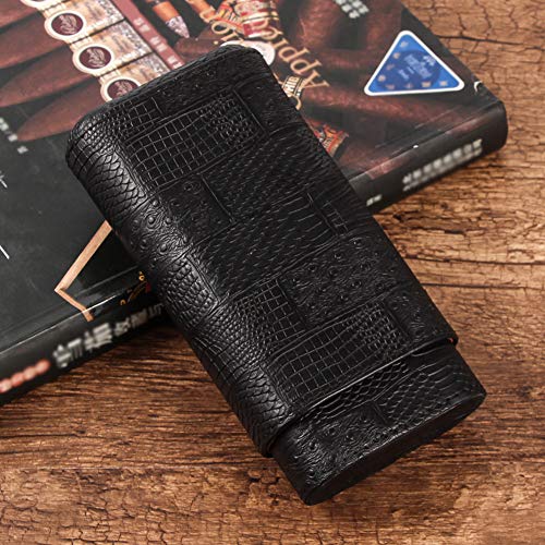 Galiner Cigar Case Genuine Leathecedar Wood Lined Cigar Holder 60 Gauge Cigar Portable Travel Box 3 Cigars Mini Humidor (Black) #TOP3