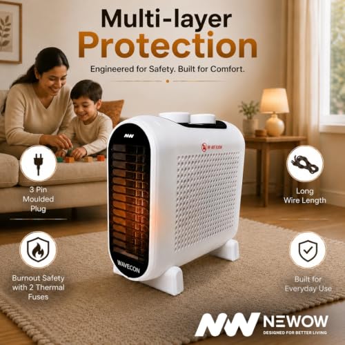 Image of NW Wavecon Electric Room Heater 2000W | Portable Heater for Bedroom & Office | Adjustable Heating Modes | Advanced Overheat Protection | | ISI Marked | 1 Year Replacement Warranty
