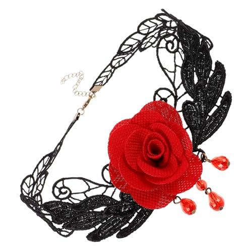 BESTYASH Collier Ras-de-cou en Dentelle Rouge Fleurs, Longueur Ajustable et Réutilisable, Style Gothique et Luxueux pour Soirée ou Mariage