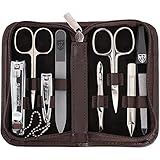 ETUI : Etui de haut de gamme, en cuir veritable brun, intérieur doublé de velours doux / satin | Fermeture éclair solide avec tirette «3 Swords Germany» pour une grande facilité d’utilisation | DIMENSIONS (fermé) : environ 14,0 x 8,0 x 3,0 cm | les étuis, confectionnés à main de façon traditionnelle, sont des accessoires à la mode agréables à manipuler.