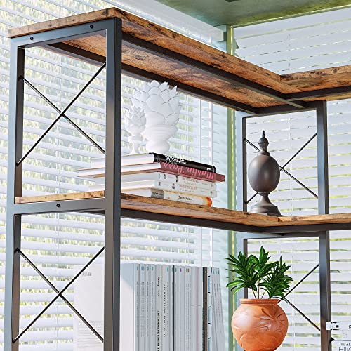 Ironck 6-Shelf Corner Bookcase, Vintage Industrial Corner Bookshelf Etagere Bookcase, 6 Tier Corner Shelf Storage Rack With Metal Frame For Living Room Home Office #TOP3
