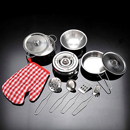 Fansport Cooking Toy Set Cookware Toy Set Stainless Steel Pots Pans Kitchen Pretend Play Toy One Size 11Pcs Type 1