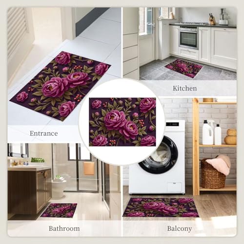 Tapis antidérapant 90x150 cm absorbant en microfibre douce fleurs rétro
