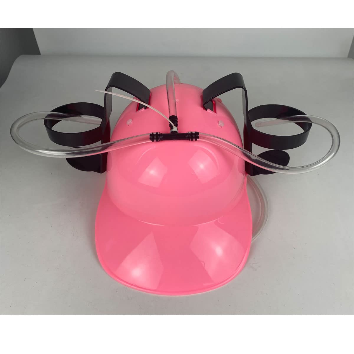 SZHXVIVISY Creative soda beer drinking helmet lazy drink drinking hat for sports events beer cap with hose and can holder hands free party drink dispenser (Pink) - Image 2