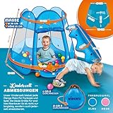 KIDUKU® Kinderspielzelt + 100 Bälle + Tasche Spielhaus Bällebad Schloss für drinnen und draußen (Blau)