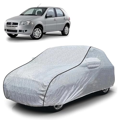 Image of Sulfar 100% Waterproof Car Body Cover Compatible with Mirror for Fiat Palio (Triple Stitched, Full Bottom Elastic, Magic Silver with Black Piping)