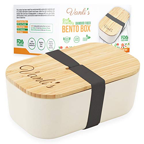 Vanli's Caja Bento de Bambú Ecológico | Fiambrera Reutilizable con Tapa de Madera | Lonchera para Almuerzo  Sello Hermético para Alimentos Frescos | Respetuoso del Medio Ambiente (1100ml)
