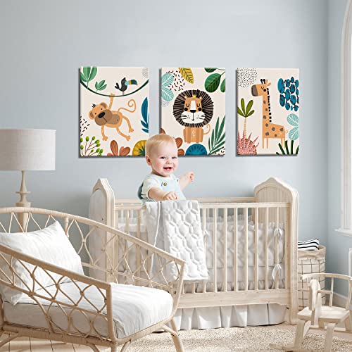 Akwish 3Pcs Framed Safari Animals Canvas Wall Art Prints Picture Boy Girl'S Kids Roomwall Decor For Classroom Shower Theme Decorations Nursery Baby Children'S Room Bedroom Ready To Hang thumb #2