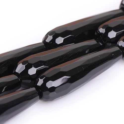 Miniatura 2 de Cuentas de ágata negra para hacer joyas, piedras preciosas naturales semipreciosas de 0.315 x 1.181 in de largo, lágrima facetada de 15 pulgadas JOE