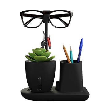 eo Pen Stand for Study Table with Self-Watering Plant Pot, Glasses & Smartphone Holder – Desk Organizer & Pencil Holder for Office, Home, Kids, Students, Study Room (Desk Station Black) - image, photos