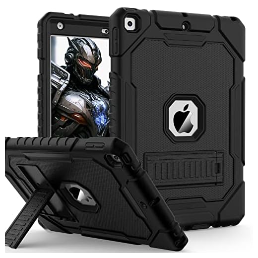 ZoneFoker Case for iPad 9th/8th/7th Generation 2021/2020/2019(10.2 inch), Heavy Duty Military Grade Shockproof Rugged Protective 10.2" Cover with Built-in Stand for iPad 9 8 7 Gen (Black)
