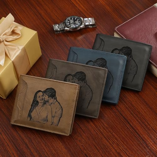 Personalized Mens Wallet Custom Wallets for Men Engraved Photo Name Leather Wallet for Dad Husband Grandpa Lover (Black)4