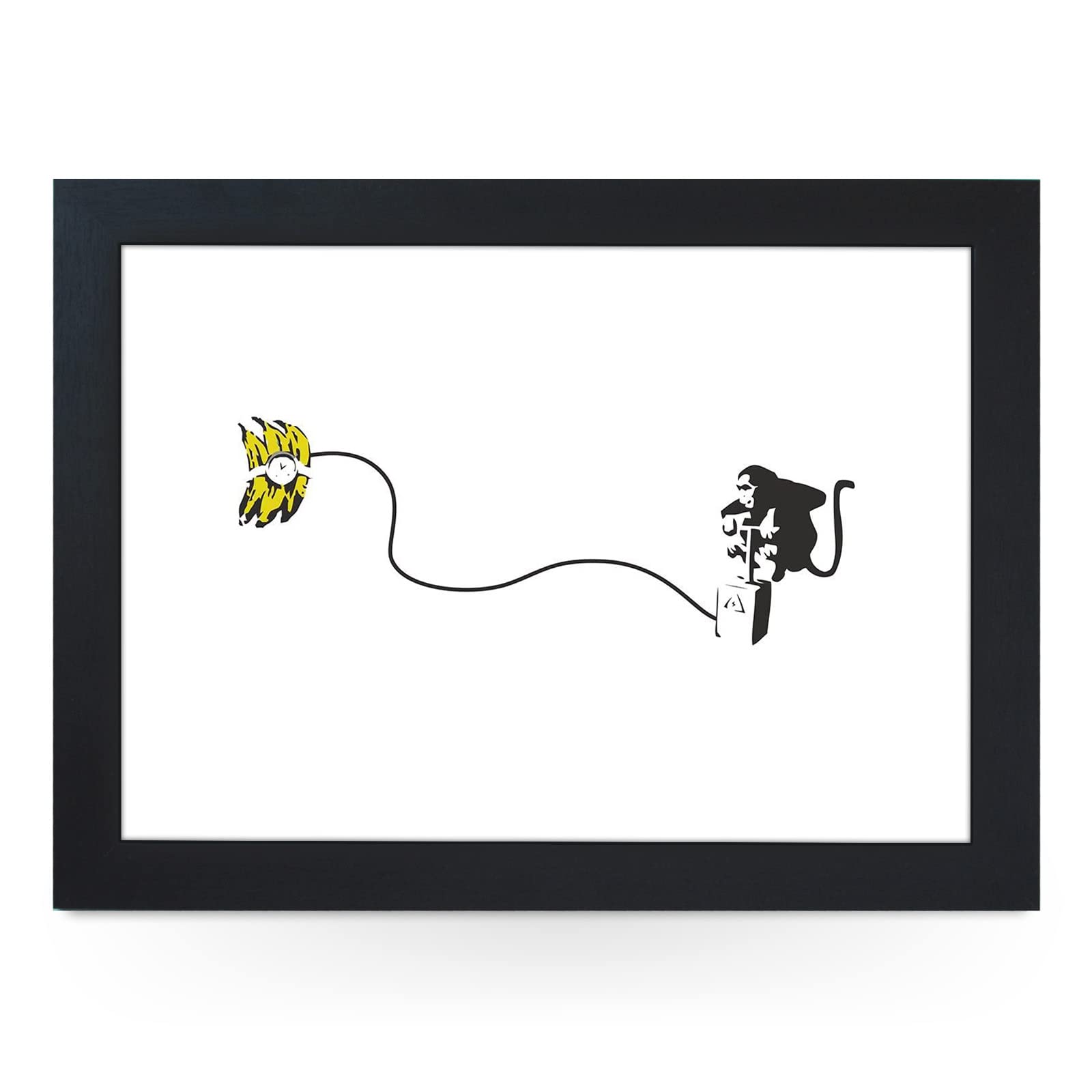 Portable Lap Desk Tray (Banksy Monkey Bomb) Handmade Wooden Frame, Beanbag Cushioned Bottom | Computers, Laptops, Meals, Food | L893 (Black)