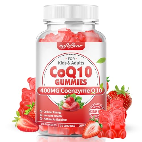 softbear CoQ10 Gummies 400mg Coenzyme Q10 Supplement for Adults, High Absorption coq10 Plus Omega-3, Magnesium, Vitamin B3 & Zinc for Cellular Energy & Antioxidant, Strawberry Flavor 60 Count