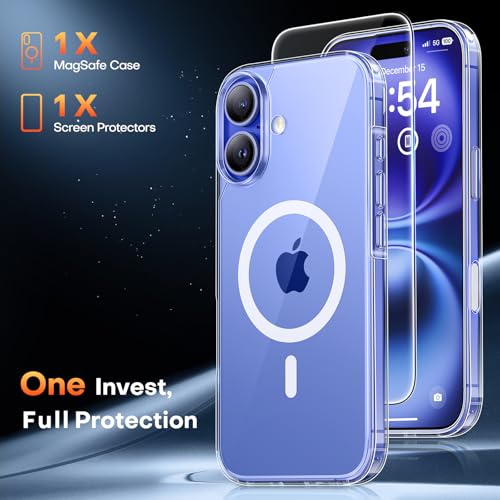 Image of TAURI for iPhone 16 Case, with Camera Control, Clear | Compatible with MagSafe with Screen Protector, Military-Grade Protection, Shockproof Slim Magnetic Case for iPhone 16