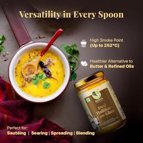 Image of Asmita Organic Farms Hallikar Cow A2 Ghee 1 Litre (Glass Jar) | Hand-Churned Traditonal Bilona Method | Grass-Fed & Pasture-Raised in Karnataka | Rich Aroma | Healthy & Natural Danedar Desi Ghee