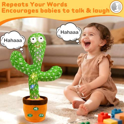 Image of Hunfur (Rechargeable) Dancing Mimicking Talking Cactus Toy,Funny Gift for Baby Infant 6-12 12-18 Months,Singing Record Repeat What You Say Toys for Toddler 1 2 3 Year Old Boy Girl