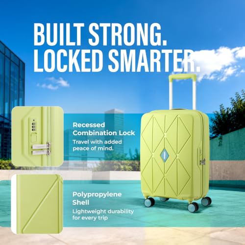 Image of American Tourister Qubiz | Cabin Trolley Bag (55 cm) | 360 8 Wheel Travel Luggage | Hard Case Polypropylene Suitcase | Recessed Combination Lock | Lime & Turquoise