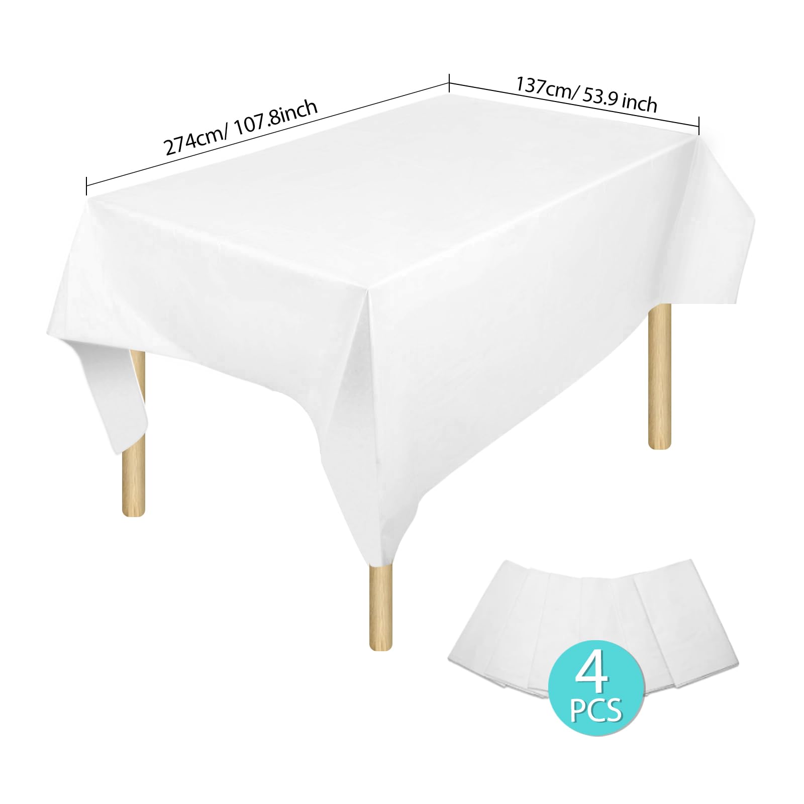 Tovaglie Monouso Eleganti 4 Pezzi - 137x274 Cm, Plastificate Bianche Per Matrimoni E Compleanni - Foto 4