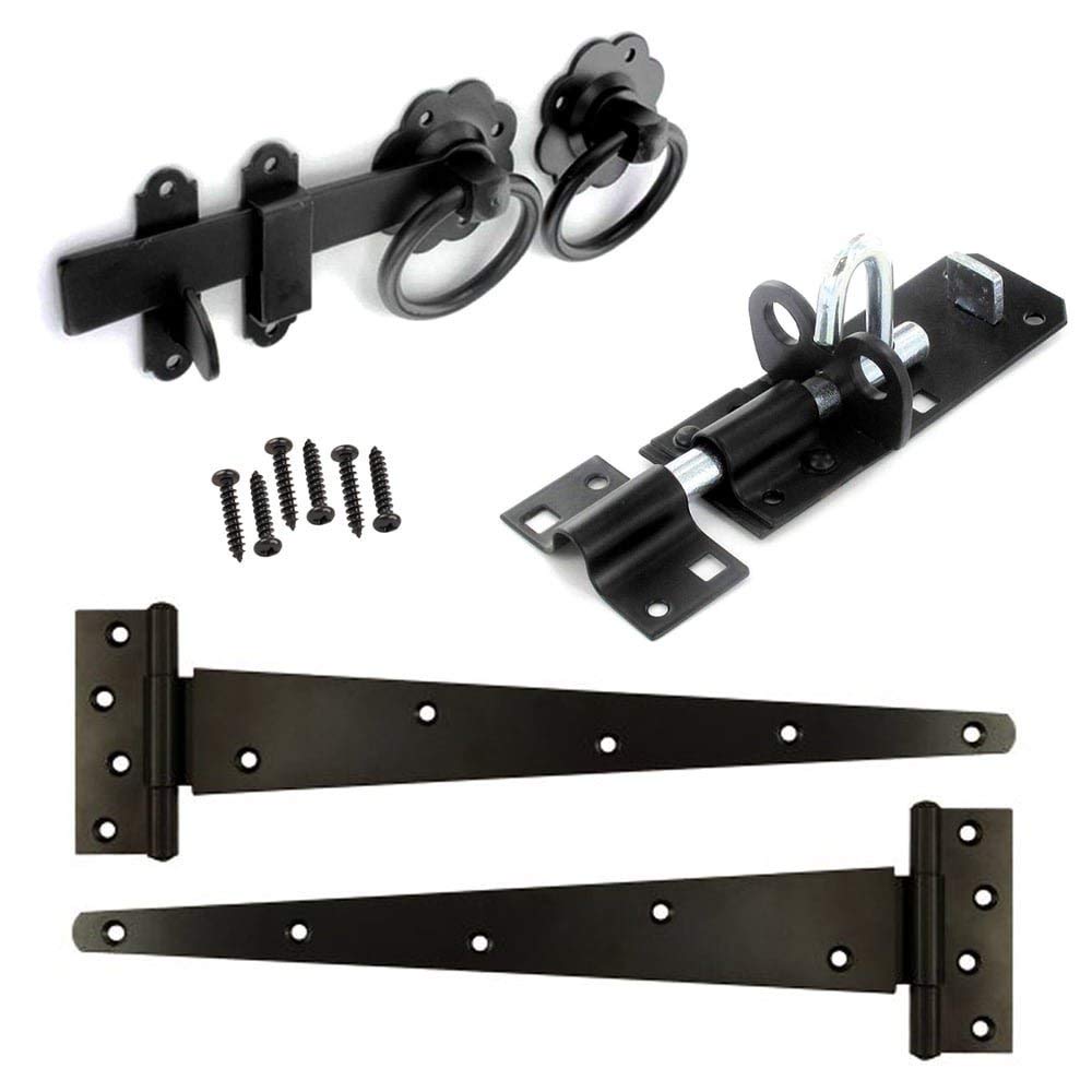 Merriway BH07085 Heavy Duty Wooden Garden Gate Hanging Kit, 2 x 18 inch Black Tee Hinges, 150mm Black Brenton Style Padbolt