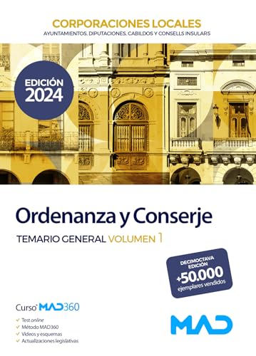 Portada de Ordenanza y Conserje de Ayuntamientos, Diputaciones y otras Corporaciones Locales. Temario general volumen 1