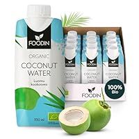 Foodin Bio-Kokoswasser – 100% natürliches Kokosnusswasser mit Elektrolyten – glutenfrei, kalorienarm, fettfrei, vegan – 12er Pack (12 x 330ml)