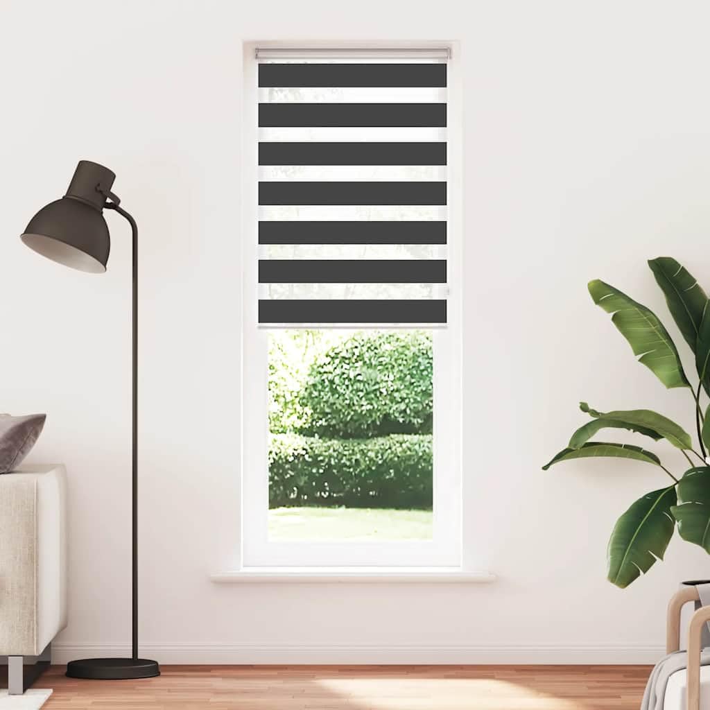 Czarny 70x200 cm, Poliester | Dwuwarstwowa półprzezroczysta i nieprzezroczysta, montaż za pomocą śrub lub bez wiercenia, regulowany łańcuch