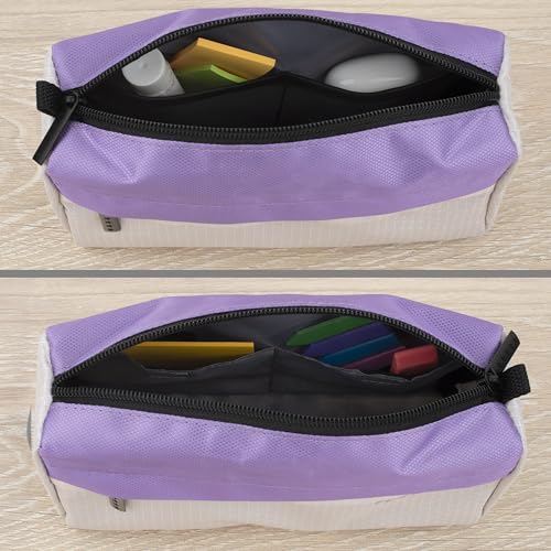Image of Five Star Pencil Pouch 9-Pocket Zipper Storage Organizer Case for Office Supplies Earbuds Chargers Cables Makeup, Tan /Purple (505600E)