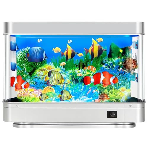 Image of DoubleCare Fake Fish Tank,Virtual Ocean Moving Fish lamp,Fake Aquarium Decor,Realistic Artificial Aquarium Decorations for Bedroom & Office(Sliver)