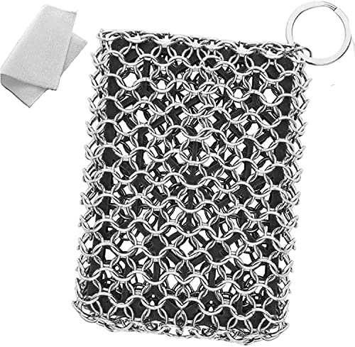 Cast Iron Skillet Cleaner, for up Graded Version of Chain Silicone Fiber Scrubber, 316 Stainless Steel 3D Chain Metal Scrubber Scraper ，cast Iron Pans, Dry Pans and bakeware（Black）