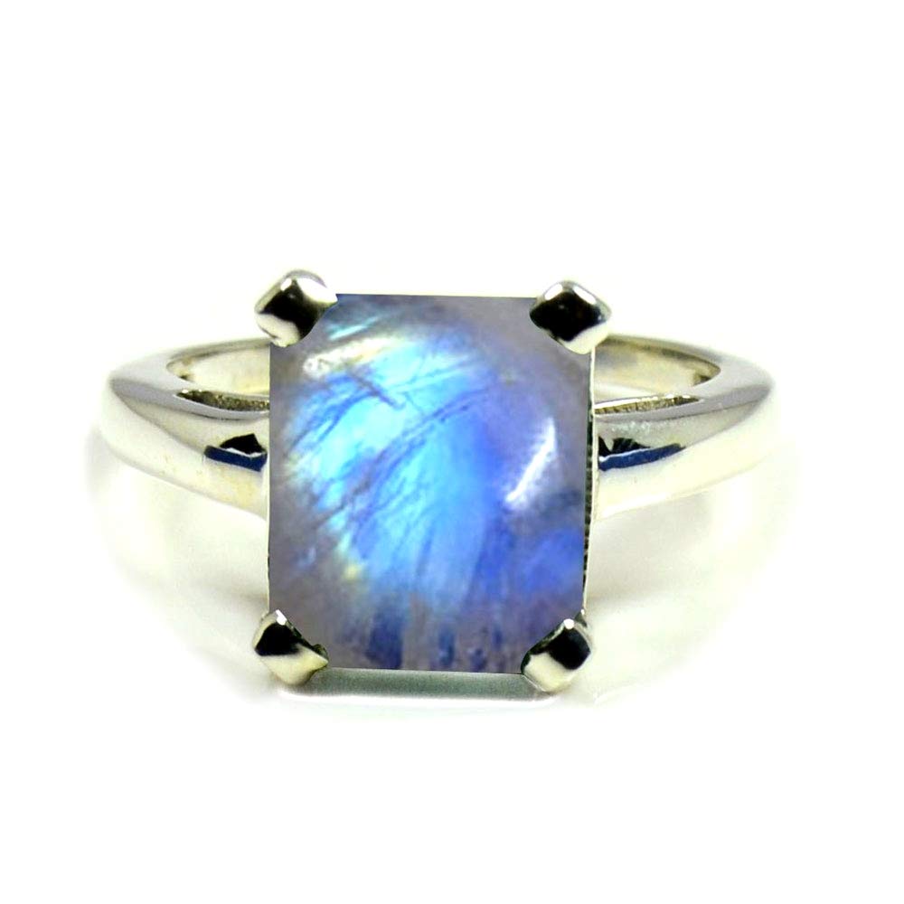 Ring mit natürlichem Edelstein, Silber, Geburtsstein, Smaragdschliff, Handamde, Größe H bis Z