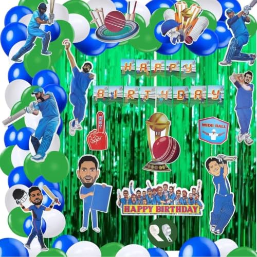 Image of Cricket Birthday Decorations For Boys 79 Pcs Cricket Theme Happy Birthday Decoration(Pack of 79 , Multicolor)
