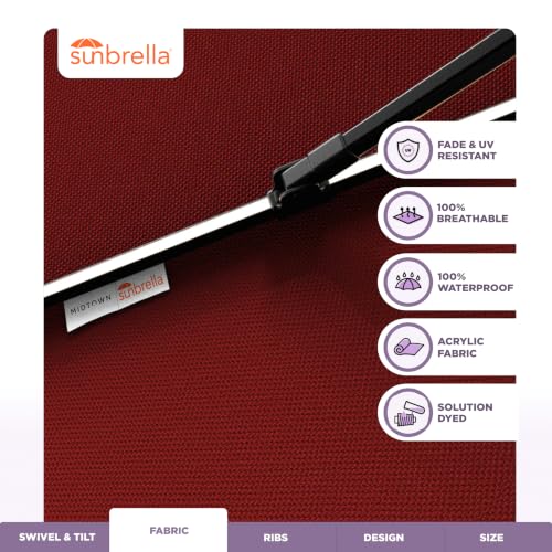 Image of Midtown Umbrellas LED Swilt - 10 Ft Solar LED Patio Umbrella, Red Canopy