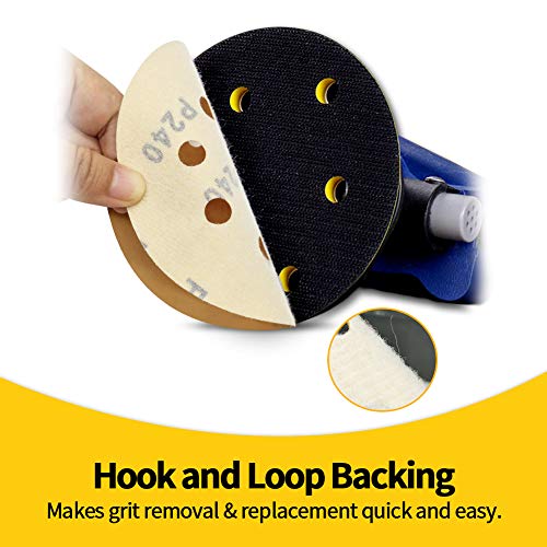 SPEEDWOX 50 Pcs 5 Inches 8 Hole Sanding Discs 240 Grit Dustless Hook and Loop Sandpaper for Random Orbital Sander Yellow Finishing Discs for Automotive Woodworking - Image 4